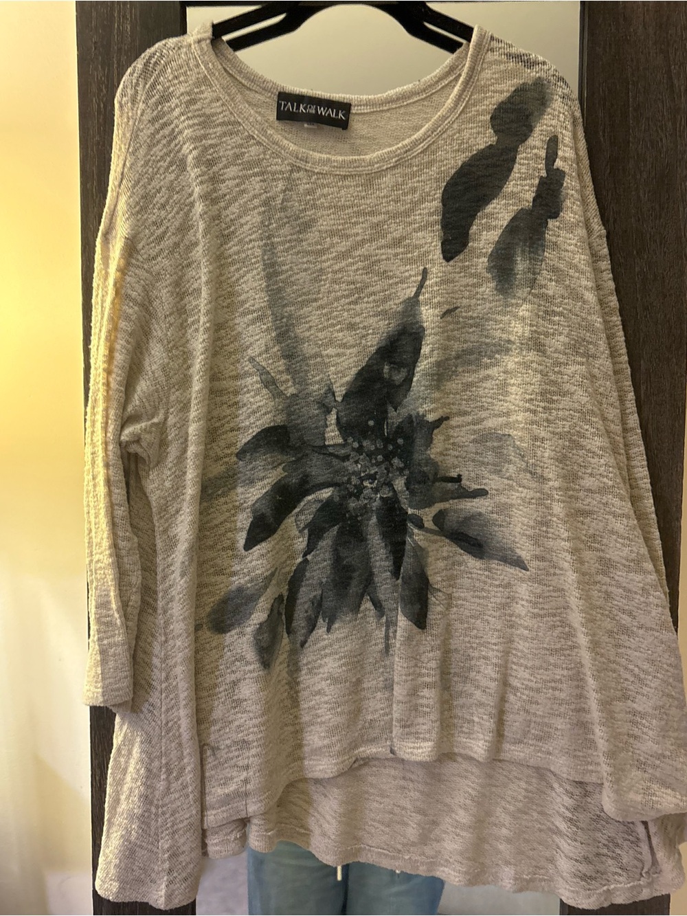 Talk of the Walk Beige Sweater with Black Floral Print